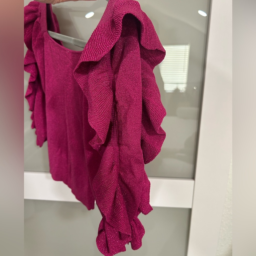Zara Pink Ruffled Crop Blouse - Picture 4 of 7